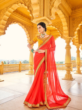 Tomato Color Georgette Saree Clothsvilla