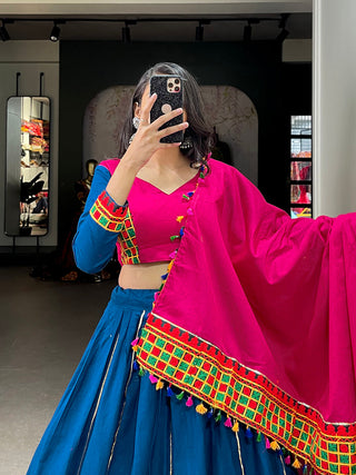 Blue Color Plain With Gamthi Work Cotton Navratri Garba Choli ClothsVilla.com