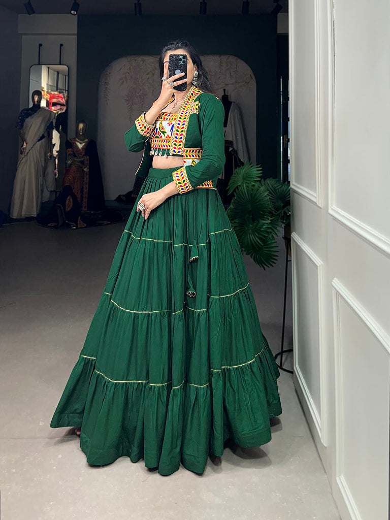 Green Color Plain With Gota Patti Rayon Navratri Collection Chaniya Choli ClothsVilla