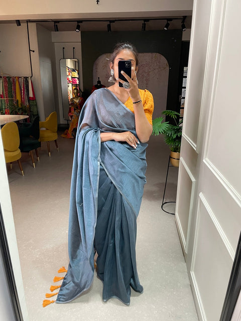 Teal Color Plain Melanin Silk Saree Clothsvilla Main image