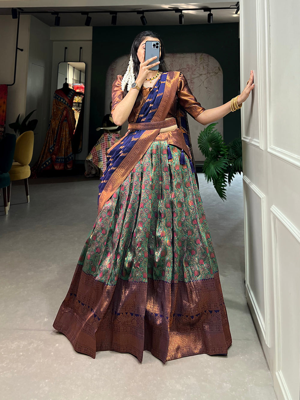 Navy Blue Color Zari Weaving Work Weaving Silk(Jacquard) Pattu Lehenga Choli Clothsvilla