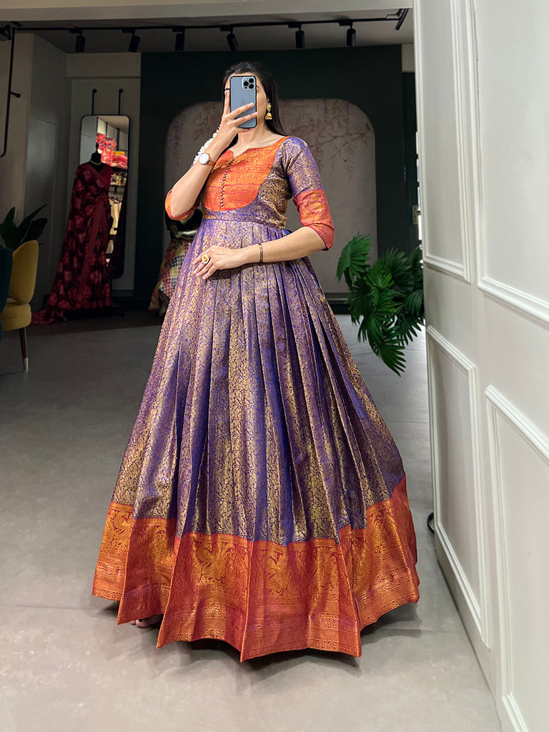 Royal Blue Color Zari Weaving Work Kanjivaram South Indian Dress Clothsvilla