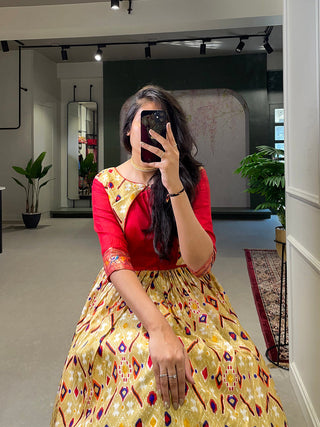 Off White Color Patola Paithani Printed And Foil Printed Silk Gown Clothsvilla