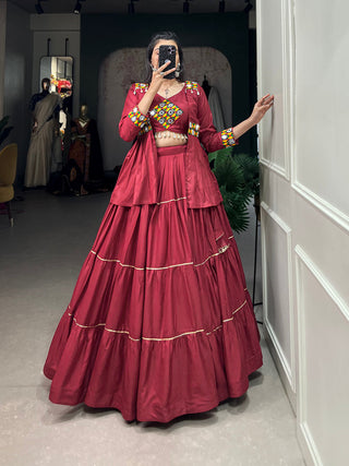 Maroon Color Plain With Gota Patti Rayon Chaniya Choli ClothsVilla