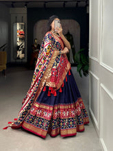 Load image into Gallery viewer, Navy Blue Color Ikkat Patola Print With Foil Work Tussar Silk Lehenga Choli ClothsVilla