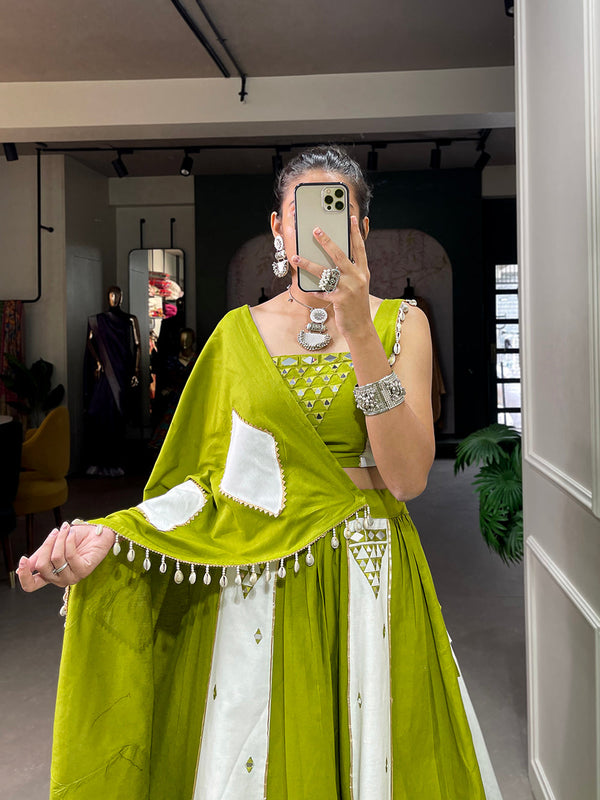 Parrot Color Mirror Work With Gota Patti Cotton Chaniya Choli ClothsVilla