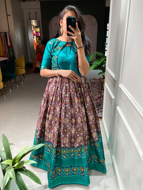 Wine Color Patola Paithani Printed And Foil Printed Dola Silk Gown Clothsvilla Main image