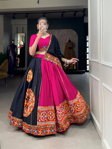 Pink Color Gamthi Work And Paper Mirror Work Cotton Chaniya Choli ClothsVilla