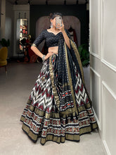 Load image into Gallery viewer, Black Color Leheriya With Foil Work Tussar Silk Lehenga Choli ClothsVilla.com