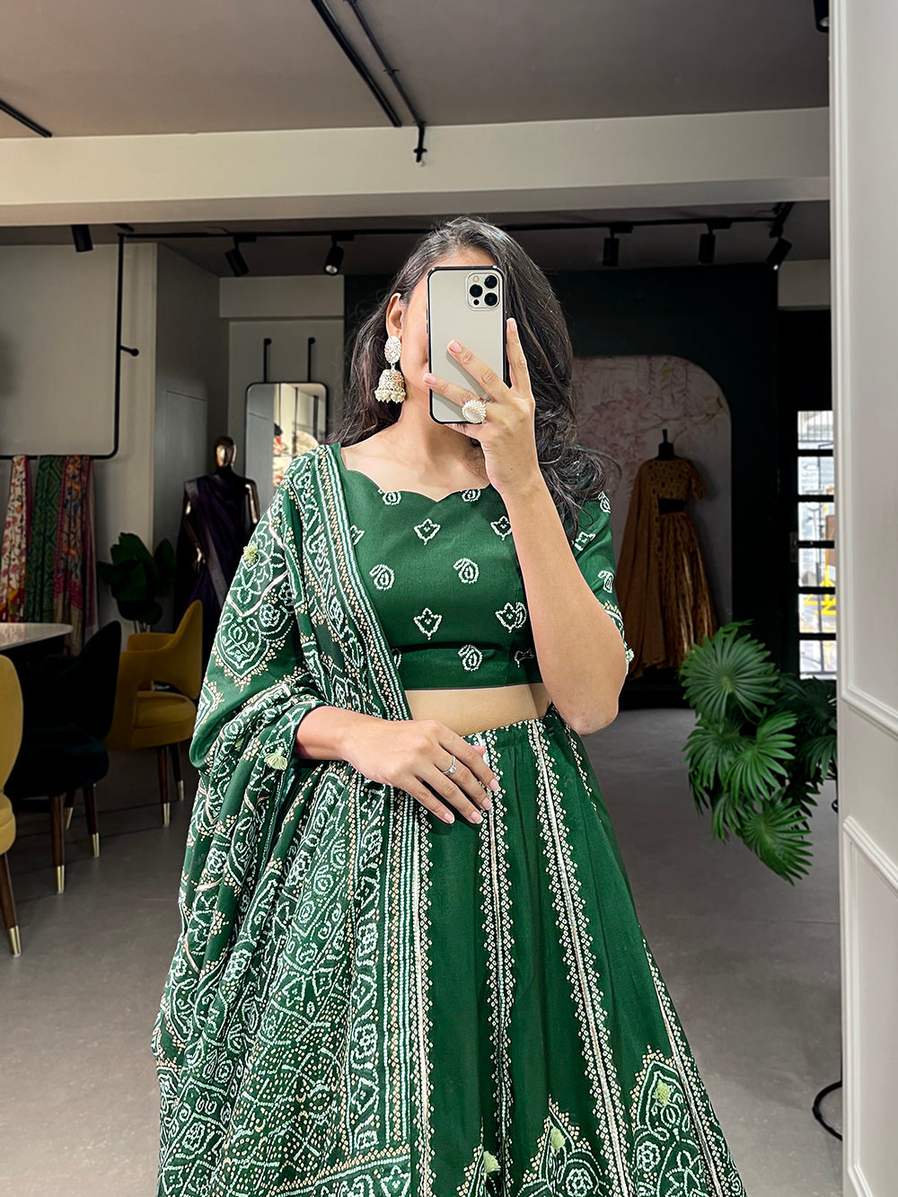 Green Color Bandhej Printed With Gota Patti Vaishali Silk Lehenga Choli ClothsVilla.com