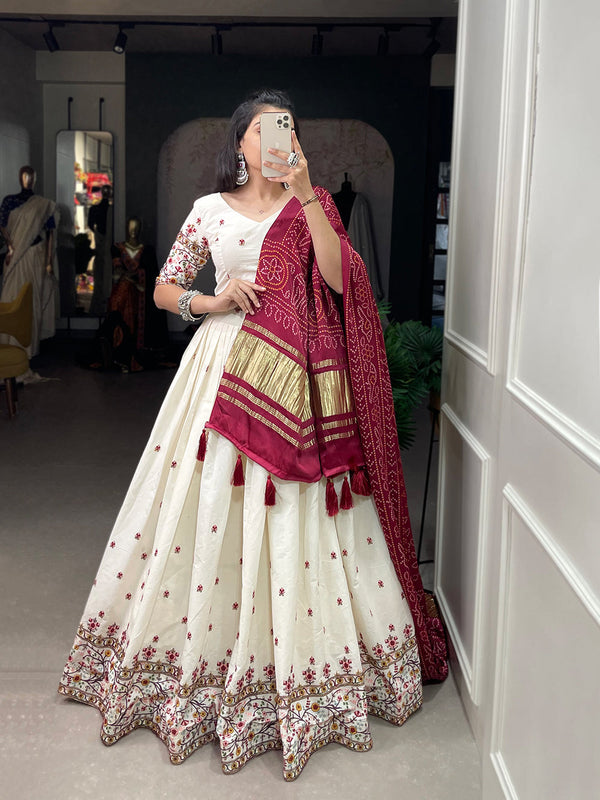 Flower Design Sequins And Thread Embroidery Work Khadi Cotton Chaniya Choli Clothsvilla
