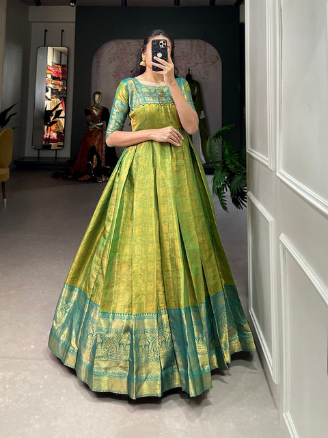Parrot Color Zari Weaving Work Kanjivaram Dress Clothsvilla Main image