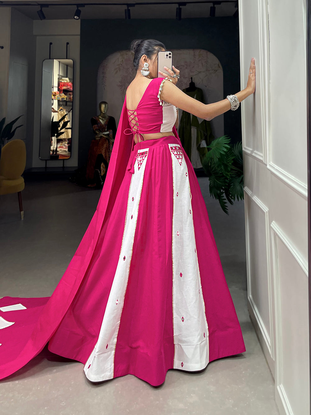 Pink Color Mirror Work With Gota Patti Cotton Chaniya Choli ClothsVilla