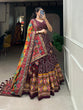 Load image into Gallery viewer, Wine Color Bandhej And Patola Print With Foil Work Tussar Silk Lehnga Choli Clothsvilla