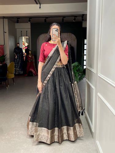 Black Color Zari Weaving Work Organza Lehenga Choli ClothsVilla.com
