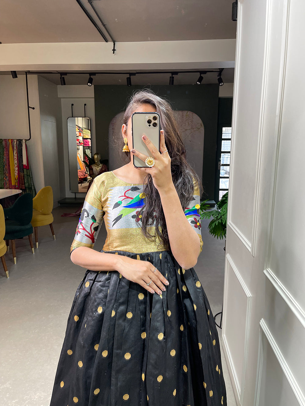 Black Color Weaving Zari Work Jacquard Silk Paithani Gown Clothsvilla
