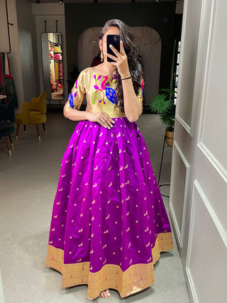 Purple Color Weaving Zari Work Jacquard Silk Paithani Gown Clothsvilla