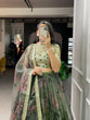 Load image into Gallery viewer, Mehndi Color Printed And Sequins Embroidery Lace Border Organza Lehenga Choli ClothsVilla.com