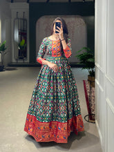 Load image into Gallery viewer, Green Color Patola Paithani Printed And Foil Printed Silk Gown Clothsvilla