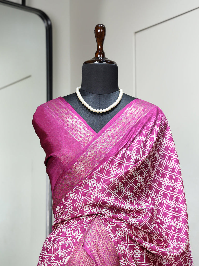 Purple Color Printed With Zari Border Dola Silk Saree Clothsvilla