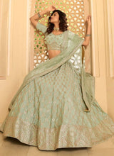 Load image into Gallery viewer, Trendy Pista Green Crepe Stone Work Lehenga Clothsvilla