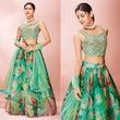 Load image into Gallery viewer, Turquoise Embellished With Printed Organza Lehenga Choli Clothsvilla
