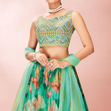 Load image into Gallery viewer, Turquoise Embellished With Printed Organza Lehenga Choli Clothsvilla