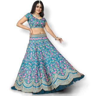Turquoise Party Wear Sequins Embroidered Silk Lehenga Choli Clothsvilla
