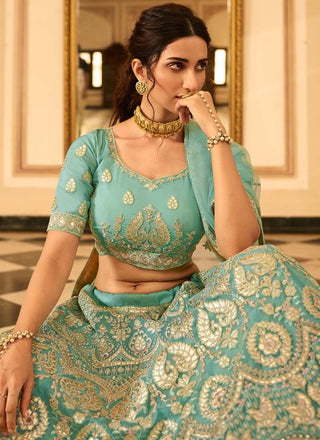 Turquoise Wedding Wear Gota And Zari Work Lehenga Clothsvilla
