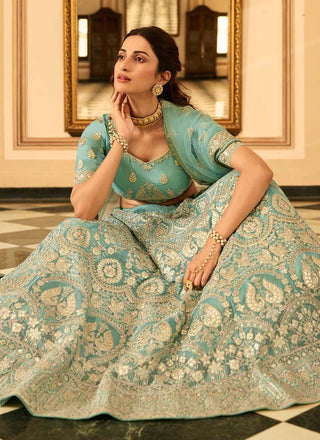 Turquoise Wedding Wear Gota And Zari Work Lehenga Clothsvilla