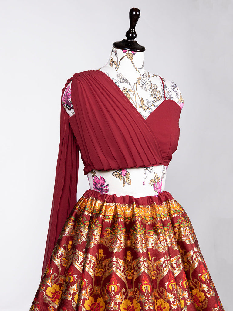 Maroon Color Zari Weaving Work Banarasi Silk Lehenga Choli ClothsVilla.com