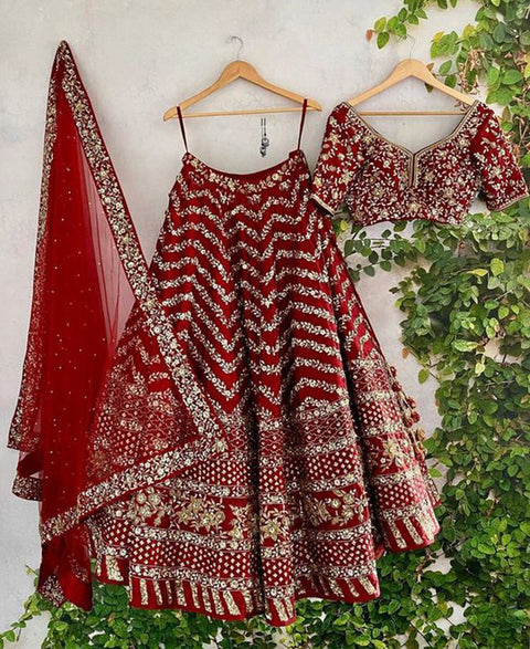 Maroon Colored Silk Lehenga Choli with Embroidery and Sequence Work ClothsVilla Main image