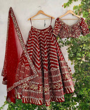 Load image into Gallery viewer, Maroon Colored Silk Lehenga Choli with Embroidery and Sequence Work ClothsVilla