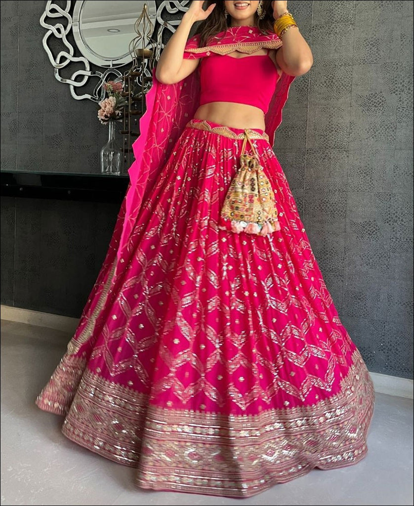 Dark Pink Georgette Lehenga Choli with Coding and Sequence work ClothsVilla