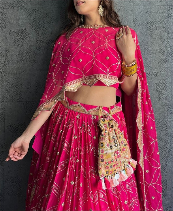 Dark Pink Georgette Lehenga Choli with Coding and Sequence work ClothsVilla