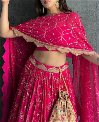Dark Pink Georgette Lehenga Choli with Coding and Sequence work ClothsVilla