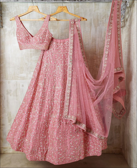 Baby Pink color Silk Lehenga Choli with Zari work ClothsVilla Main image