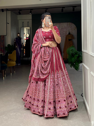 Maroon Color Bandhej Printed With Gota Patti Vaishali Silk Lehenga Choli ClothsVilla.com