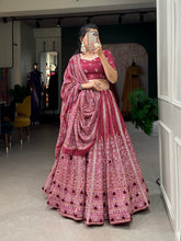 Load image into Gallery viewer, Maroon Color Bandhej Printed With Gota Patti Vaishali Silk Lehenga Choli ClothsVilla.com