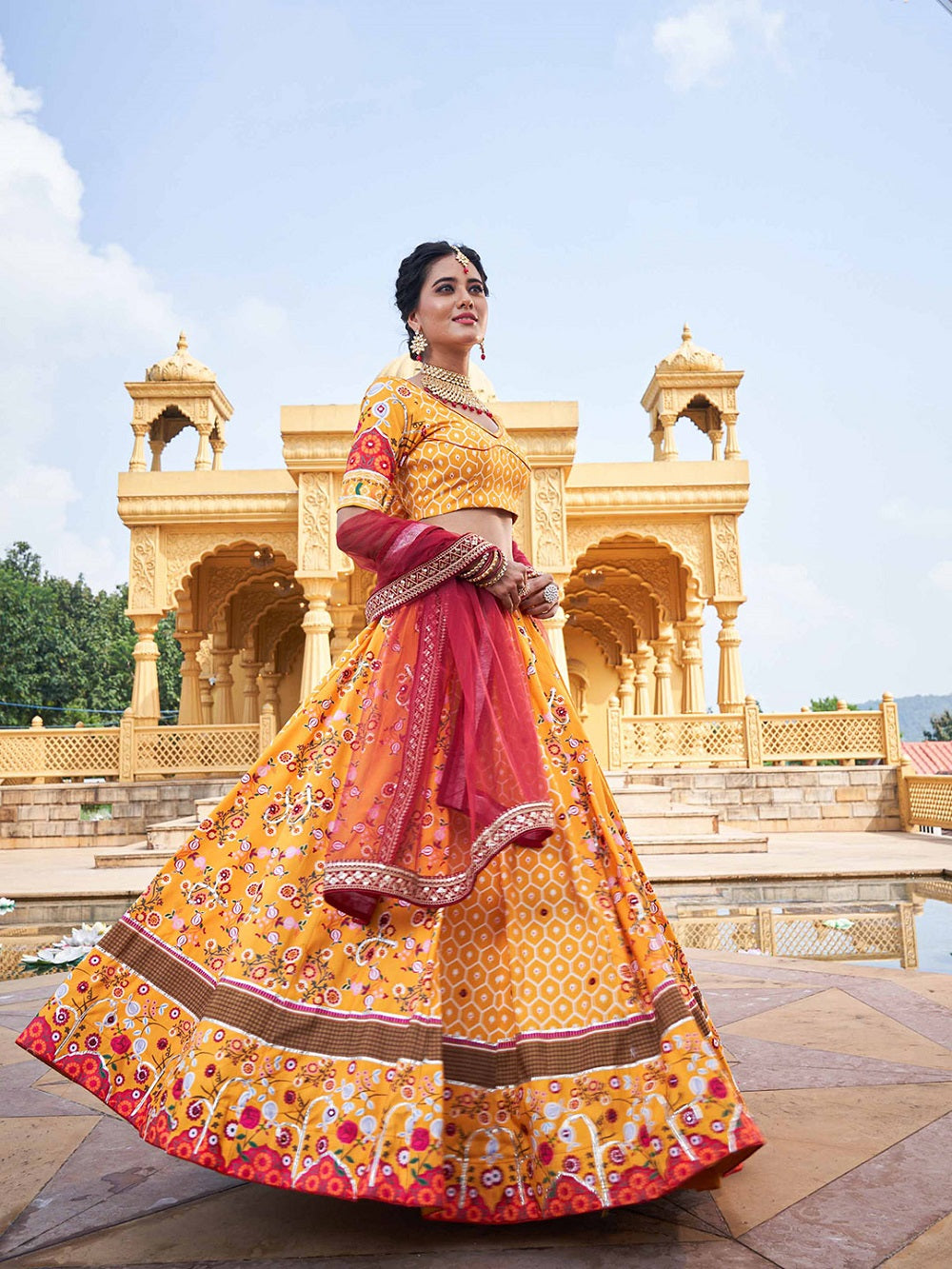 Yellow Color Printed Vaishali Silk Lehenga Choli Set Clothsvilla
