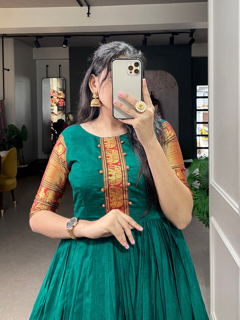 Teal Color Zari Weaving Work Narayan Pet (Cotton) Dress Clothsvilla