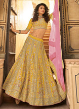 Load image into Gallery viewer, Vibrant Mustard Yellow Organza Base Lehenga Ideal for Haldi Ceremony Clothsvilla