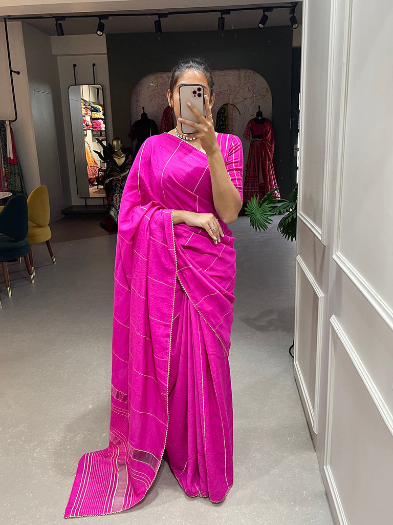 Pink Color Sequins And Zari Work Viscose Chanderi Saree Clothsvilla
