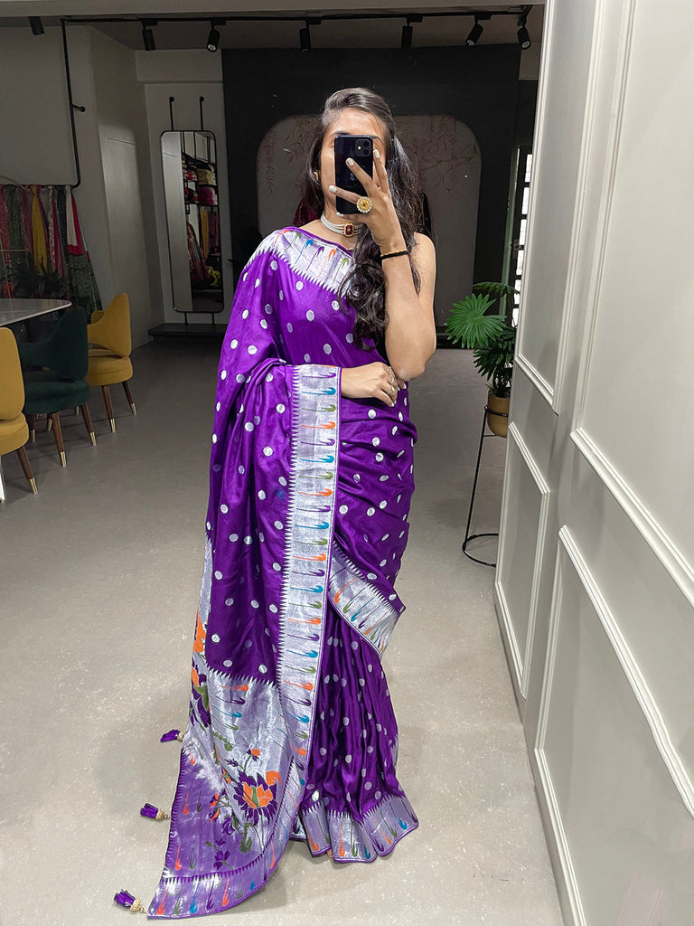 Purple Color Zari Weaving Work Pure Viscose Saree Clothsvilla