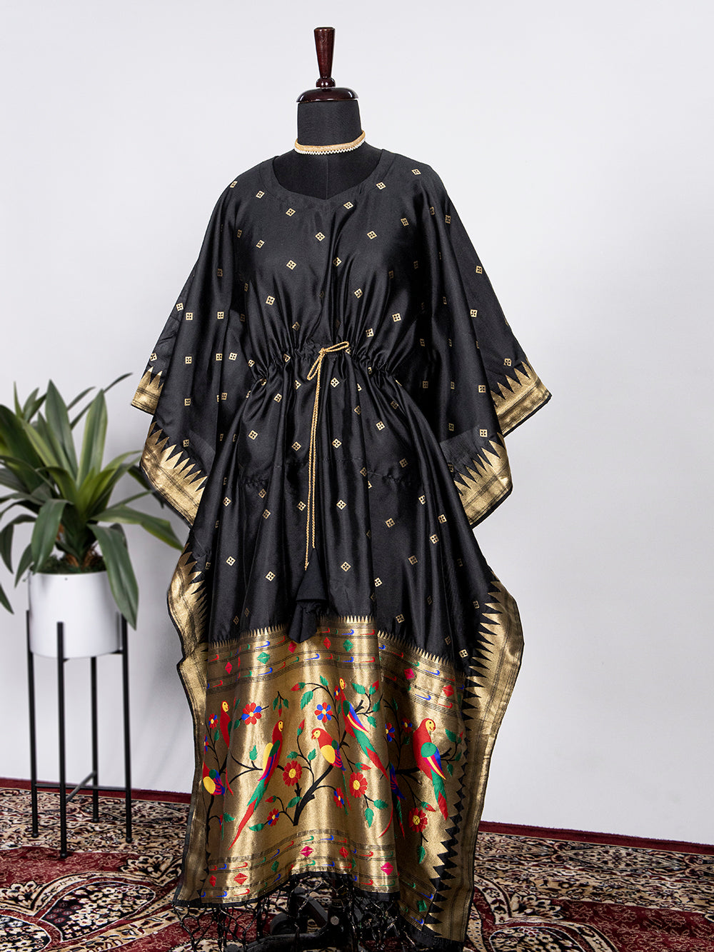 Black Color Weaving Zari Work Jacquard Paithani Kaftan Dress Clothsvilla