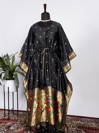 Black Color Weaving Zari Work Jacquard Paithani Kaftan Dress Clothsvilla