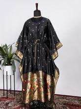 Load image into Gallery viewer, Black Color Weaving Zari Work Jacquard Paithani Kaftan Dress Clothsvilla