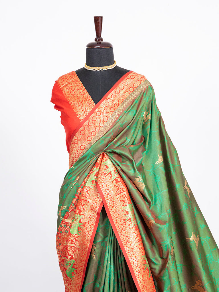 Green Color Weaving Zari Work Jacquard Silk Saree Clothsvilla