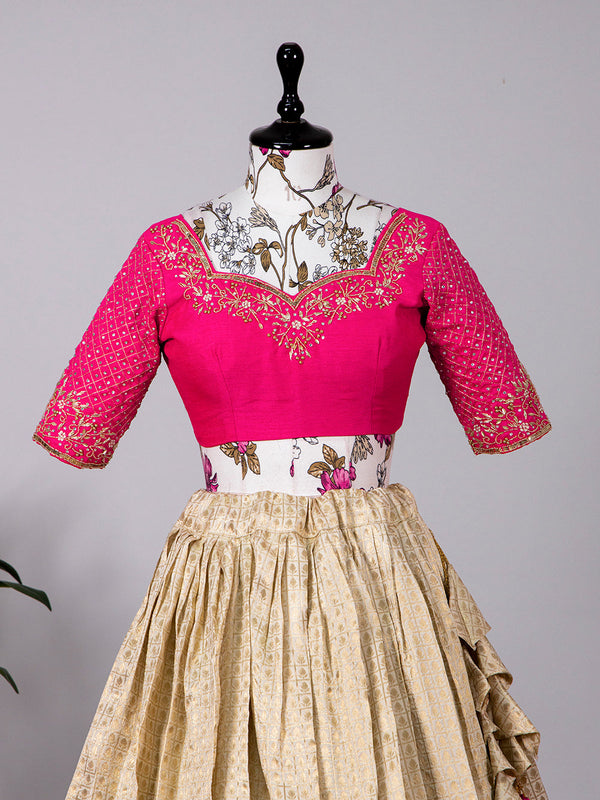 Cream Color Weaving Zari Work Jacquard Lehenga Choli Clothsvilla