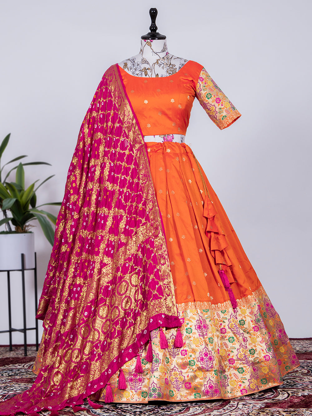 Orange Color Weaving Zari Work Jacquard Paithani Lehenga Choli Clothsvilla